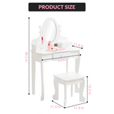 Garvee Set Vanity Bambini con Specchio Regolabile, Tavolo e Sgabello in MDF, Gioco di Trucco, Bianco, per Bambine 3-8 Anni, Camera da Letto - Bianco