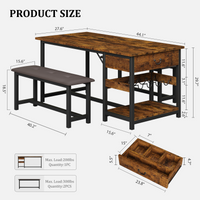 Set da pranzo Garvee per 4 persone con spazio di archiviazione e portabottiglie, panche imbottite, struttura in MDF e acciaio, marrone retrò, salvaspazio, cucine piccole