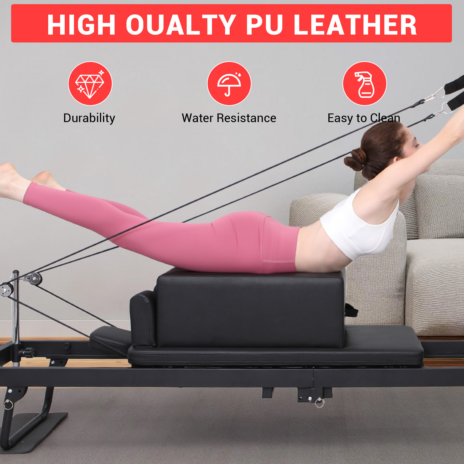 Garvee Pilates Seat Box per Reformer, pieghevole e antiscivolo, robusto, nero, per home studio e yoga, portatile, 24,4x16,9x9 pollici