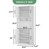 Garvee Armadio Dispensa Da 71" Con Ripiani Regolabili, Luce LED Intelligente, Mensola Microonde, Legno Bianco, Elegante Per Cucina E Sala Da Pranzo