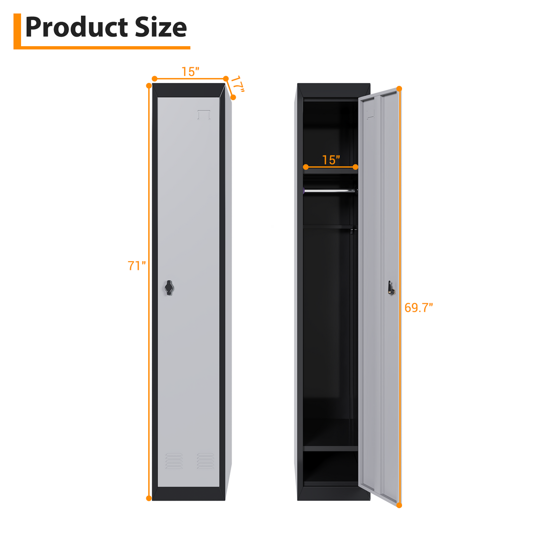 Armadietto in metallo Garvee a 1 anta, realizzato in acciaio resistente, ventilato, chiudibile a chiave, mobiletto nero da 72" per ufficio e palestra