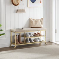 Scarpiera Garvee a 3 ripiani con panca imbottita, struttura in metallo, robusta per corridoio e camera da letto, 39,3x12,6x18,9 pollici, grigio