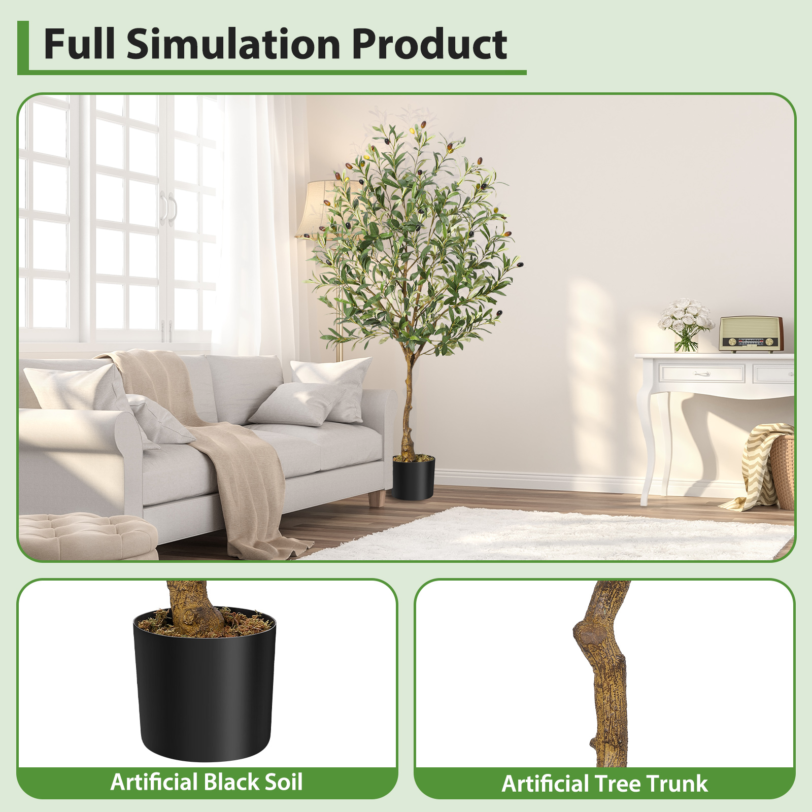 Albero di ulivo artificiale Garvee da 4 piedi con tronco realistico, foglie e frutti per soggiorno e ufficio, struttura in metallo resistente, facile da pulire