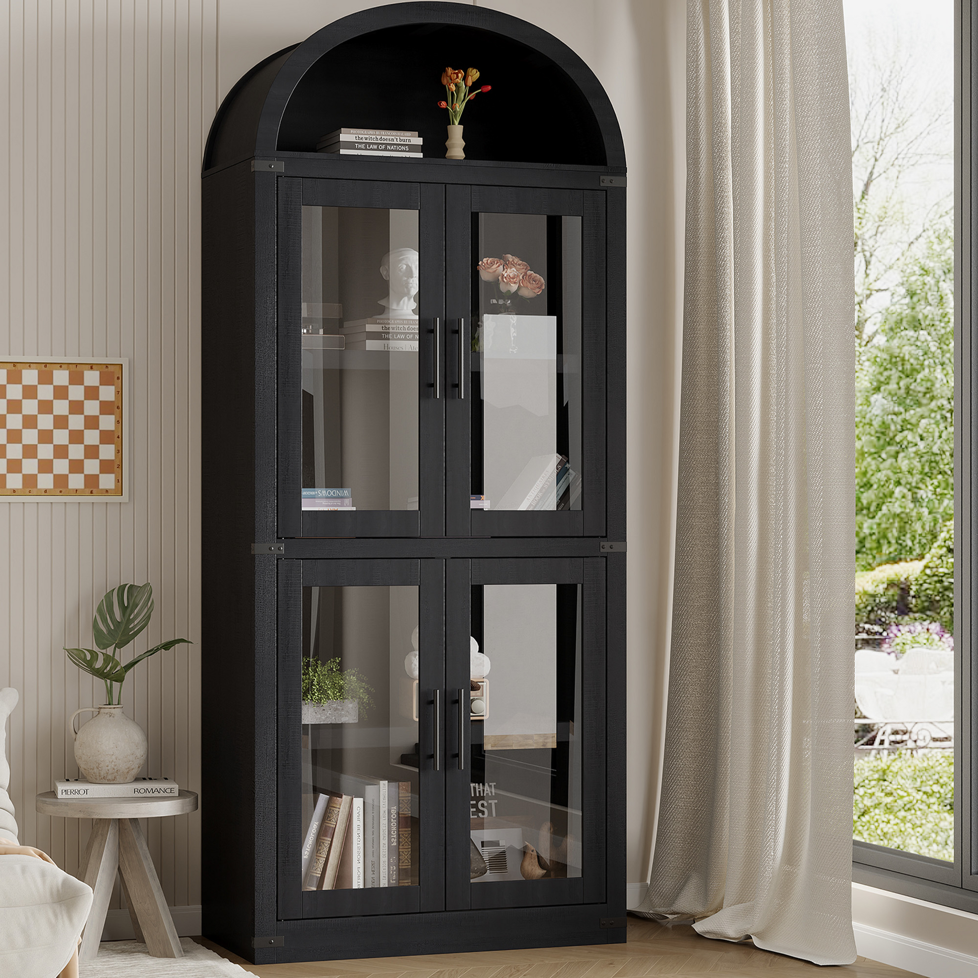 Mobiletto ad arco Garvee, stile fattoria, dispensa, 180 cm di altezza, in legno, antipolvere, maniglie in metallo, sala da pranzo, soggiorno