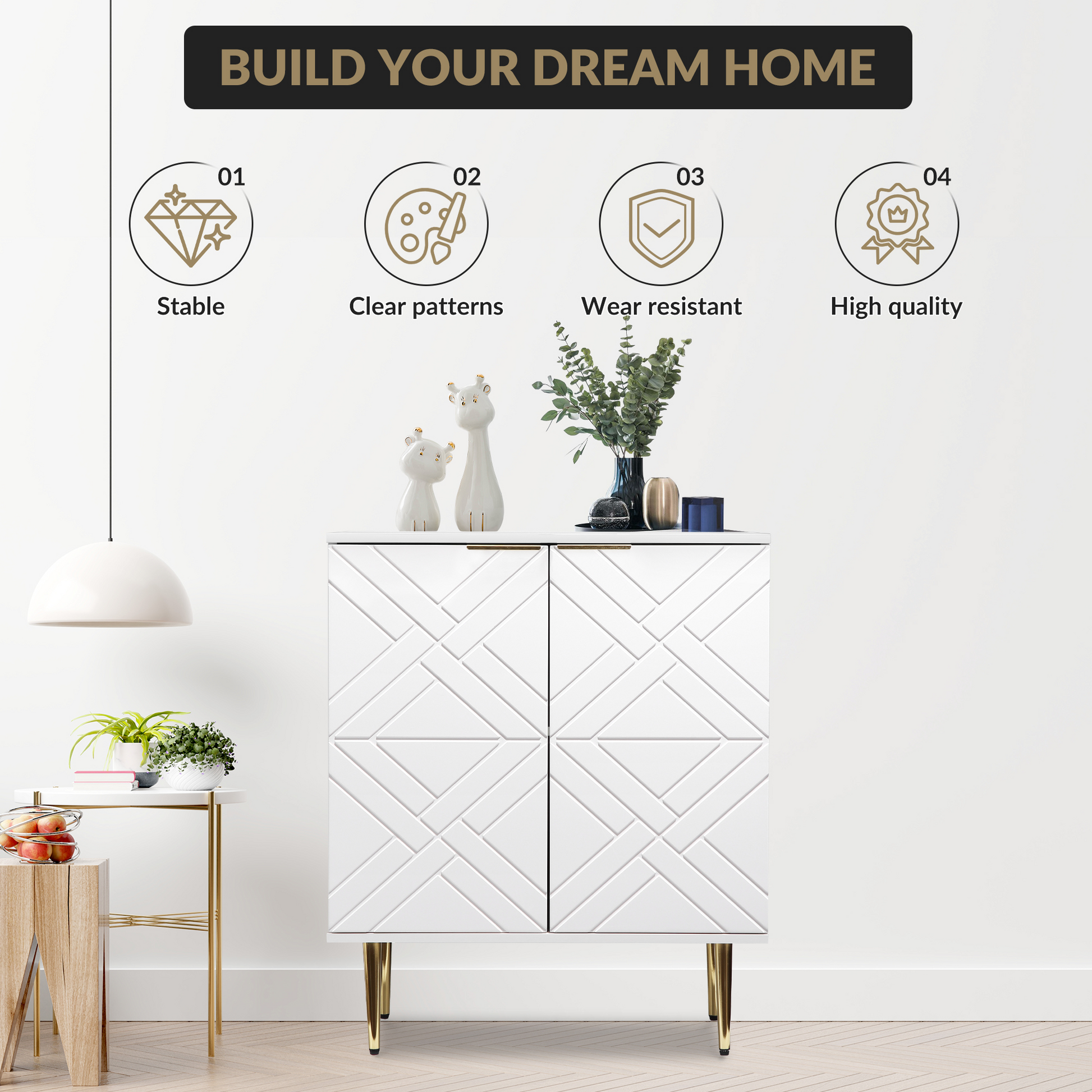 Mobile buffet Garvee con 2 ante, credenza moderna da cucina, robusto legno MDF, bianco, per sala da pranzo e corridoio, 29 pollici