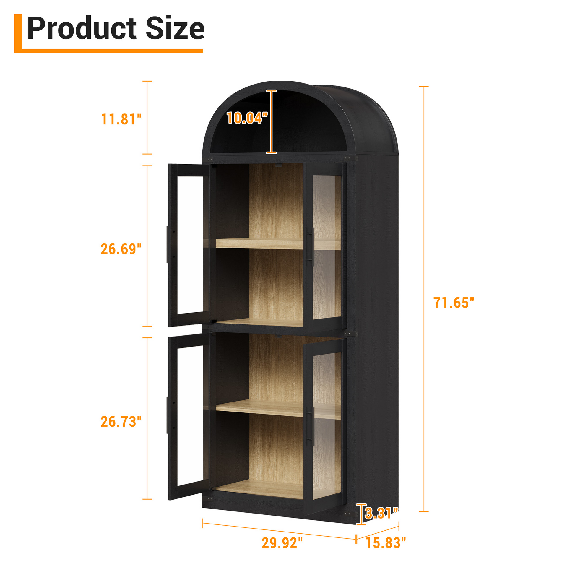 Mobiletto ad arco Garvee, stile fattoria, dispensa, 180 cm di altezza, in legno, antipolvere, maniglie in metallo, sala da pranzo, soggiorno