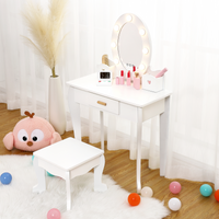 Set da toeletta per bambini Garvee con specchio e luce, in legno MDF, bordi arrotondati, sgabello, per bambine dai 4 ai 9 anni, bianco, per camera da letto e sala giochi