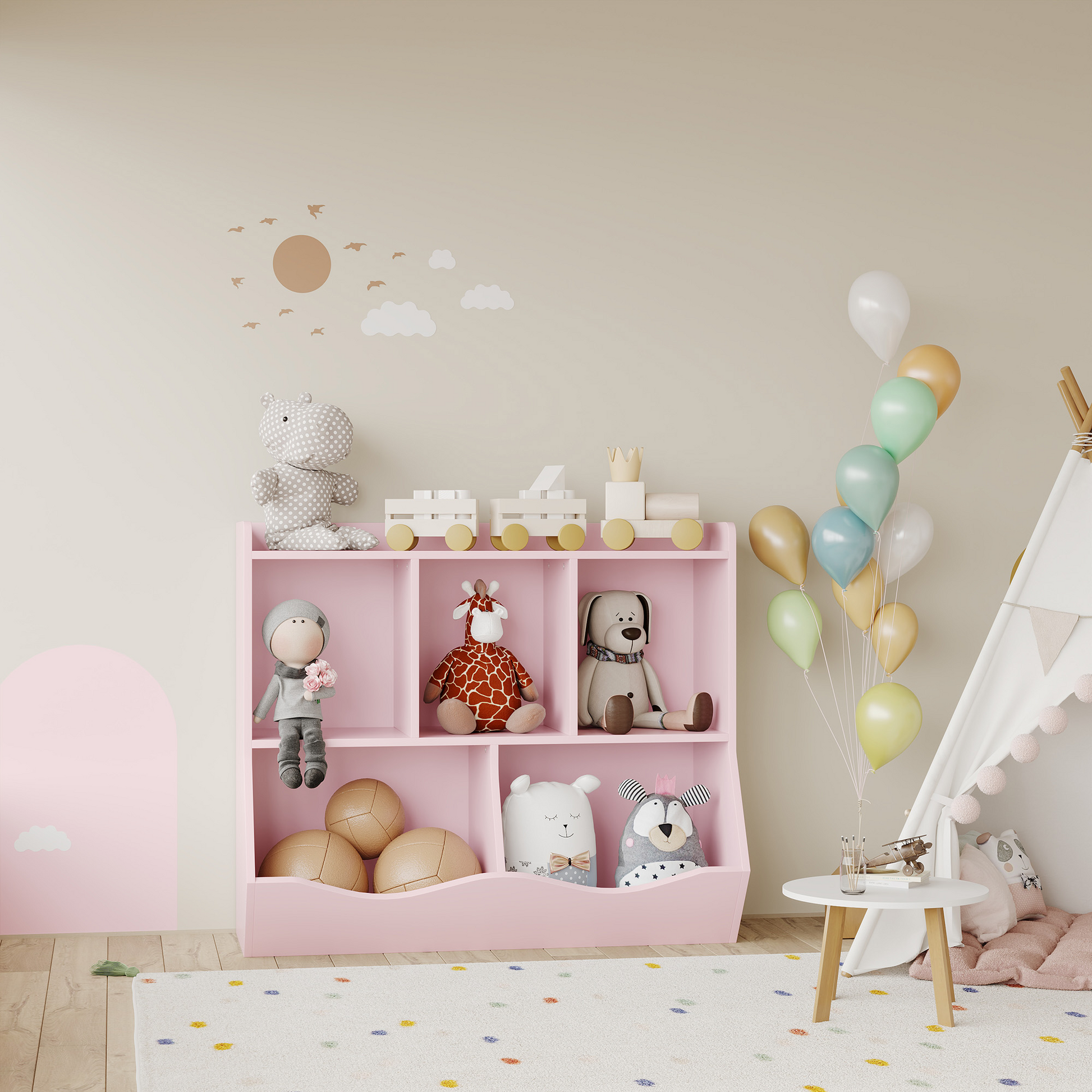 Libreria portagiochi per bambini Garvee con 3 ripiani e 2 contenitori ribaltabili, in legno, dispositivo antiribaltamento per camera da letto e sala giochi, 36x11x31 cm, marrone retrò