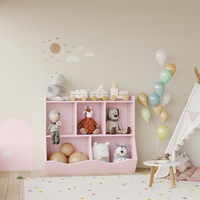 Libreria portagiochi per bambini Garvee con 3 ripiani e 2 contenitori ribaltabili, in legno, dispositivo antiribaltamento per camera da letto e sala giochi, 36x11x31 cm, marrone retrò