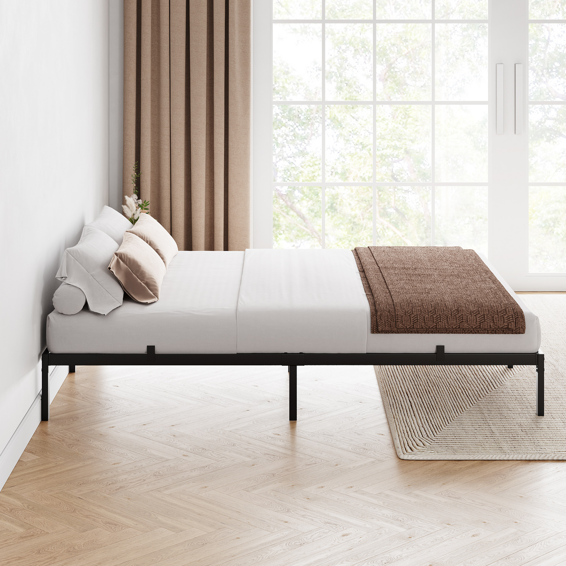 Struttura letto interamente in metallo Garvee da 6 pollici, silenziosa, struttura robusta, letto a piattaforma nero per camera da letto