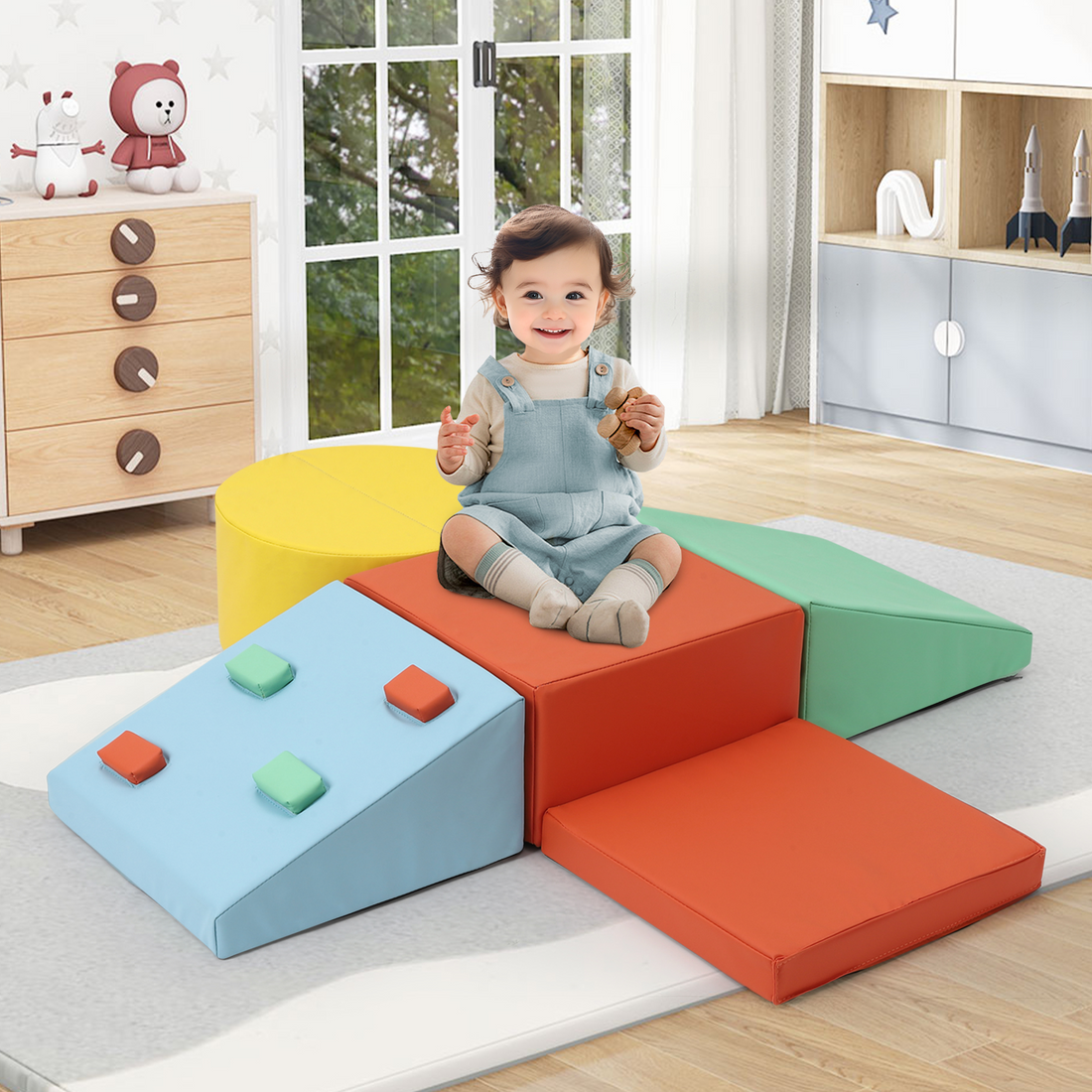 Garvee Set di 5 blocchi di arrampicata in schiuma per bambini piccoli, parco giochi al coperto, giocattolo da arrampicata per bambini, impermeabile, antiscivolo, leggero