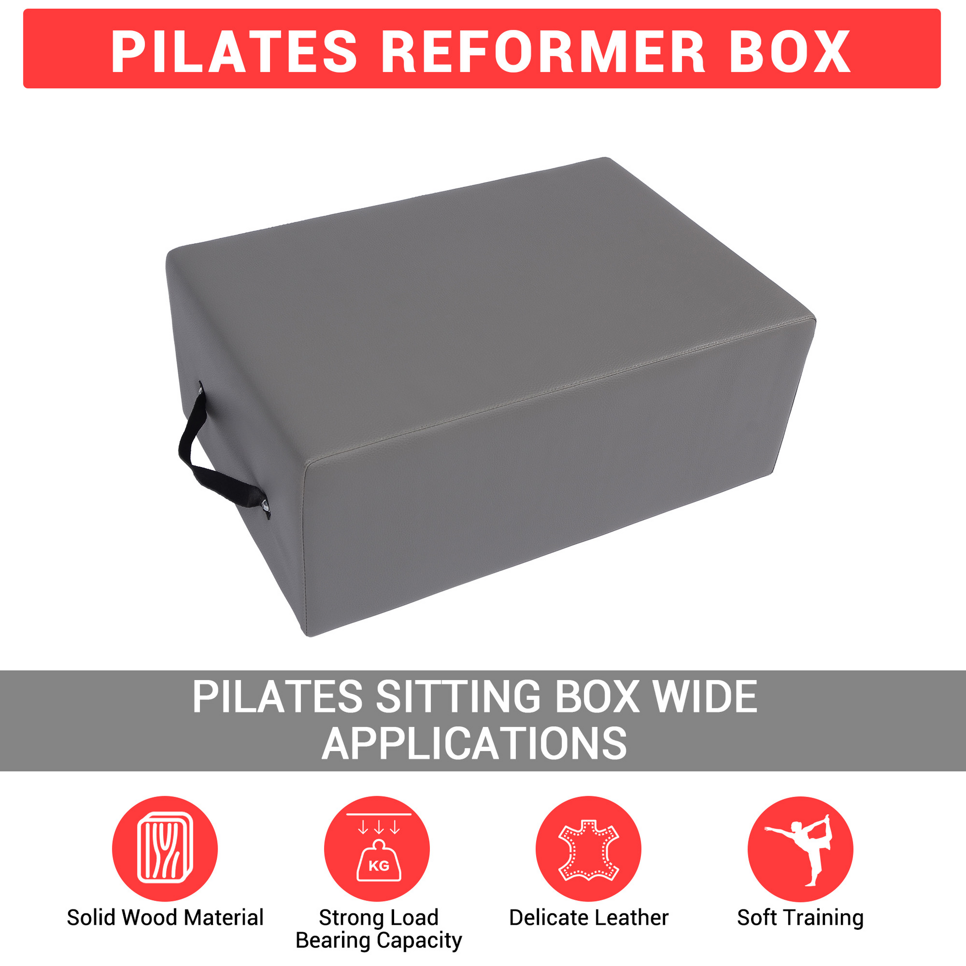 Garvee Pilates Reformer Seat Box, pieghevole, antiscivolo, per casa e studio, 24,4" x 16,9" x 9", nero/grigio