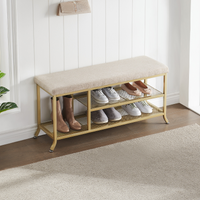 Scarpiera Garvee a 3 ripiani con panca imbottita, struttura in metallo, robusta per corridoio e camera da letto, 39,3x12,6x18,9 pollici, grigio