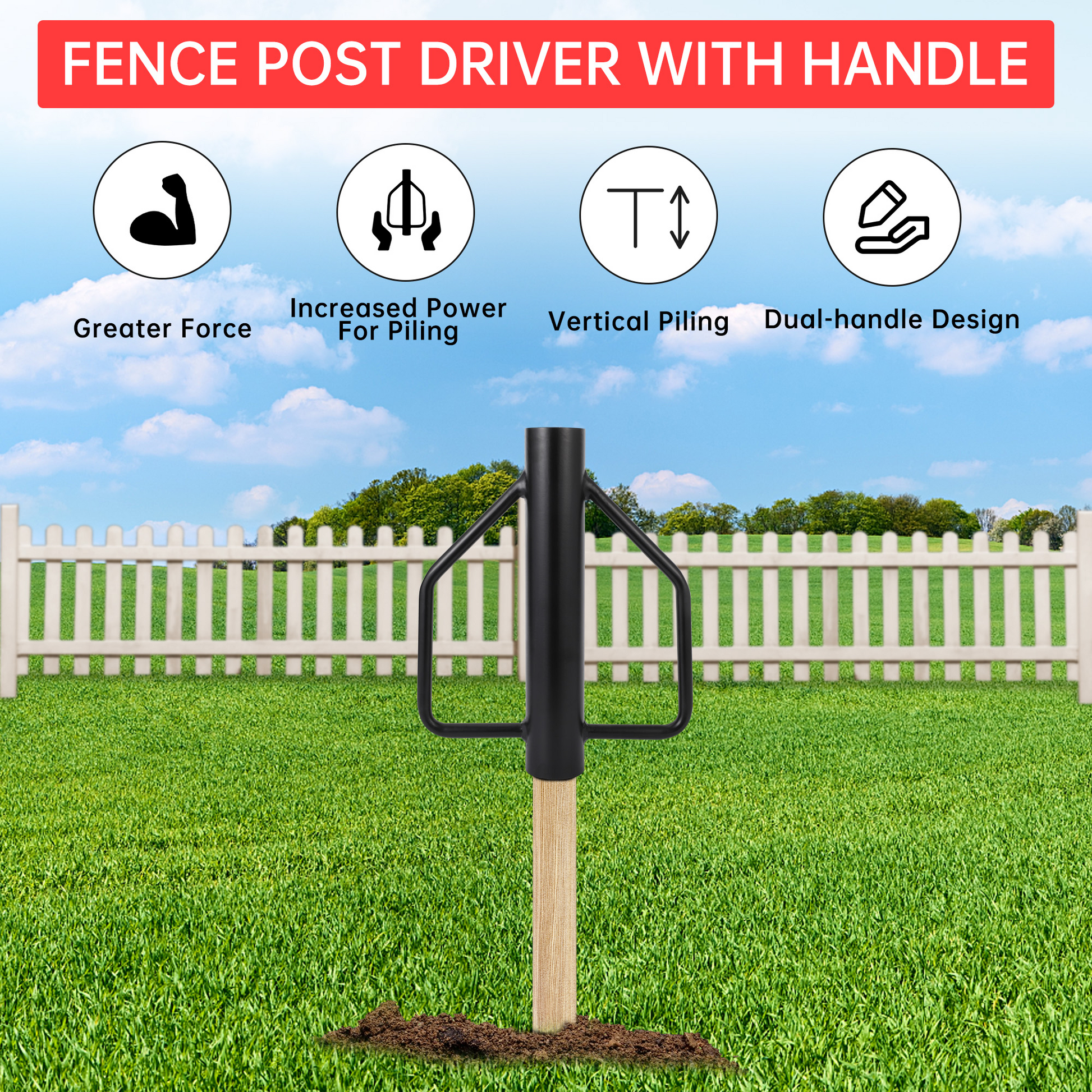 Garvee 12 LB T-Post Driver Attrezzo portatile in metallo con impugnatura ergonomica in acciaio resistente per segnaletica di recinzione da giardino