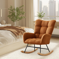 Sedia a dondolo per cameretta dei bambini Garvee, ergonomica, morbida, con rivestimento Teddy, struttura in ferro e gambe in legno, marrone, per allattamento e relax.