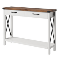Consolle Garvee con 2 cassetti e ripiano, in legno e metallo, robusta, moderna e rustica, nera e bianca, per corridoio o soggiorno, 43"L x 30"W x 12"H