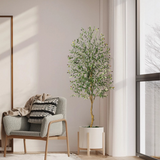 Albero di ulivo artificiale Garvee da 7 piedi con foglie e frutti realistici, struttura in metallo resistente per soggiorno e ufficio, facile da pulire, verde - verde