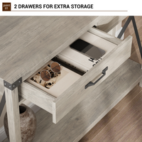 Consolle Garvee con 2 cassetti, stile rustico, ripiano portaoggetti, MDF e metallo, grigio, per corridoio e soggiorno