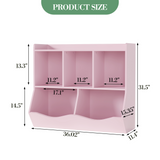 Libreria portagiochi per bambini Garvee con 3 ripiani e 2 contenitori ribaltabili, in legno, dispositivo antiribaltamento per camera da letto e sala giochi, 36x11x31 cm, marrone retrò - Rosa