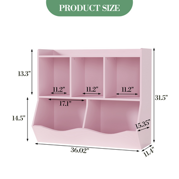 Libreria portagiochi per bambini Garvee con 3 ripiani e 2 contenitori ribaltabili, in legno, dispositivo antiribaltamento per camera da letto e sala giochi, 36x11x31 cm, marrone retrò