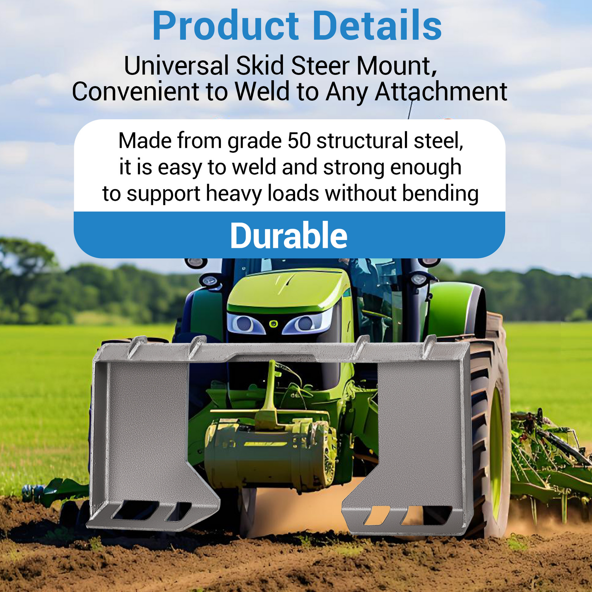 Piastra di montaggio per minipale Garvee da 3/8 pollici, attacco rapido universale, piastra in acciaio resistente per trattori e minipale, robusta e versatile