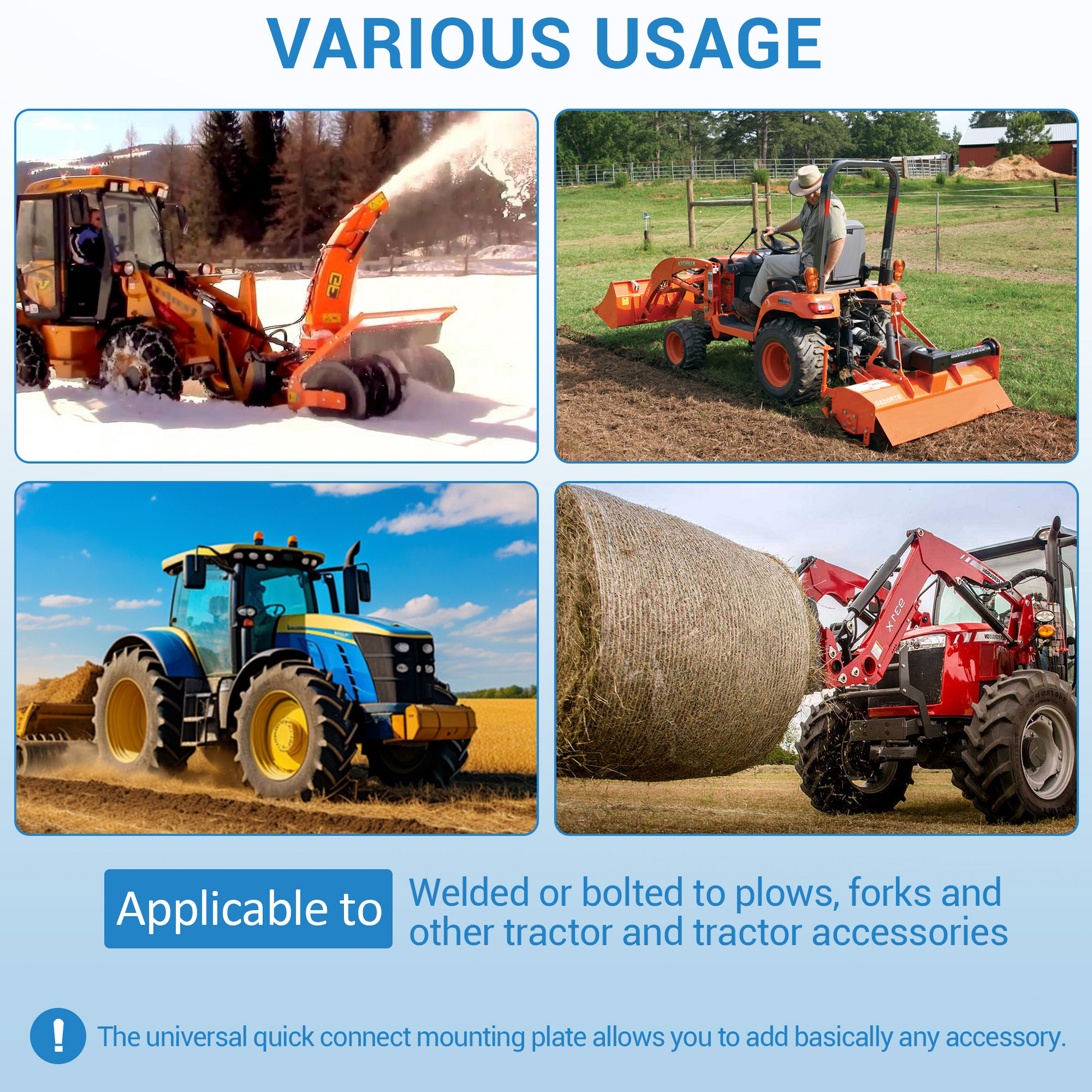 Piastra di montaggio per minipale Garvee da 3/8 pollici, attacco rapido universale, piastra in acciaio resistente per trattori e minipale, robusta e versatile