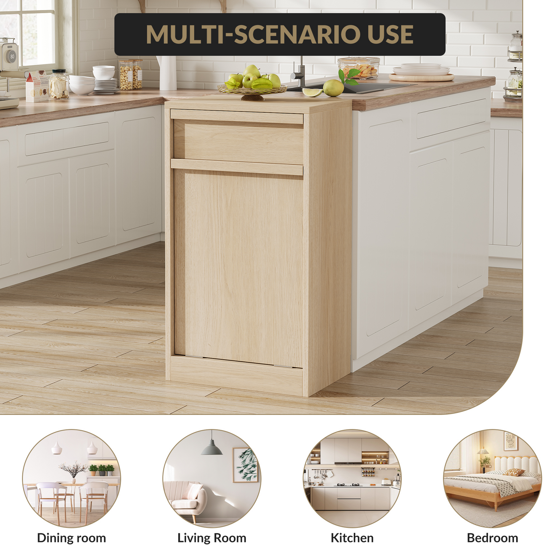 Pattumiera Garvee con funzione di inclinazione, a prova di animali domestici, salvaspazio, in legno, indipendente, robusta, per cucina e soggiorno, 10 galloni