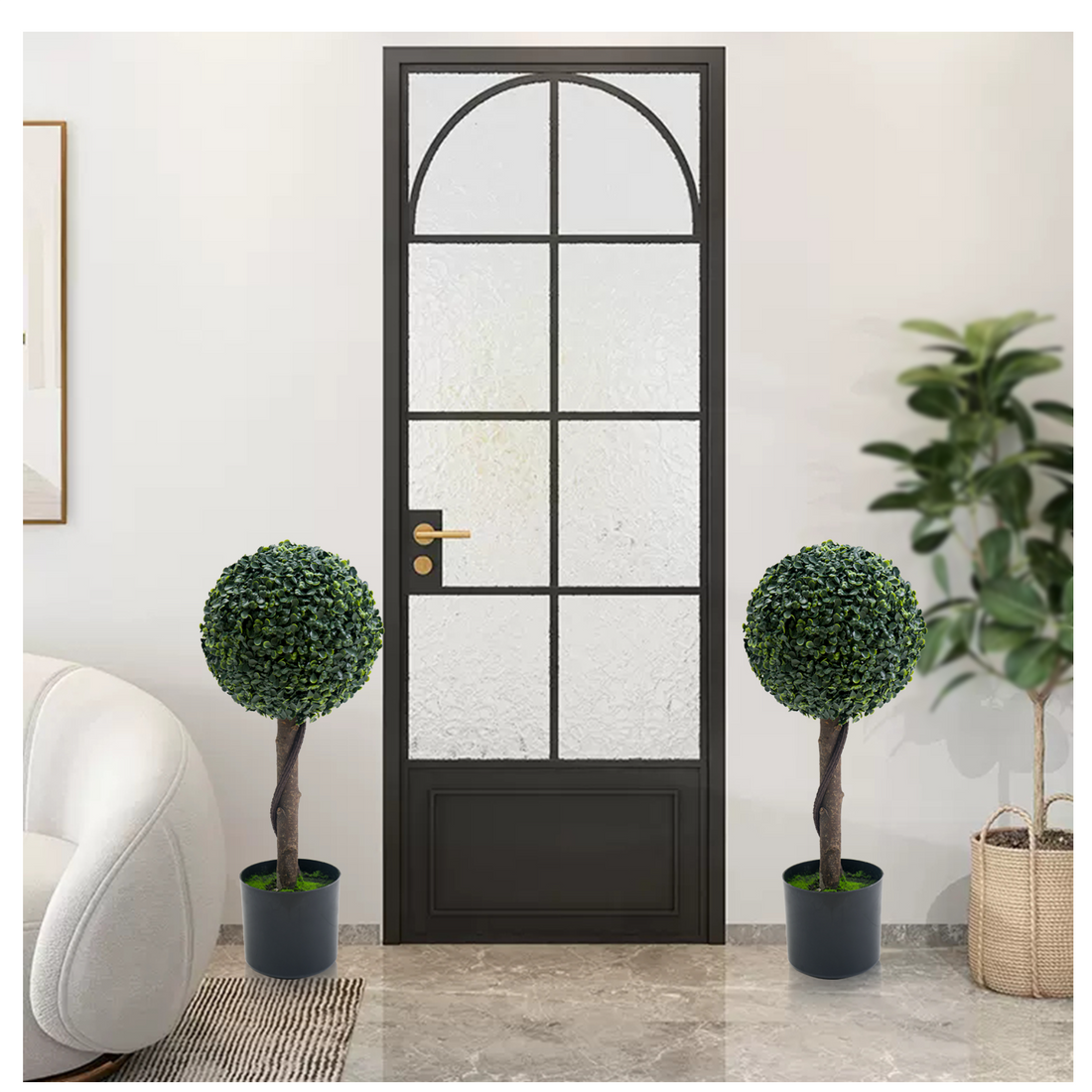 Garvee Set di 2 alberi artificiali in bosso da 24 pollici, malleabili e versatili, per decorazioni interne ed esterne, verde, plastica