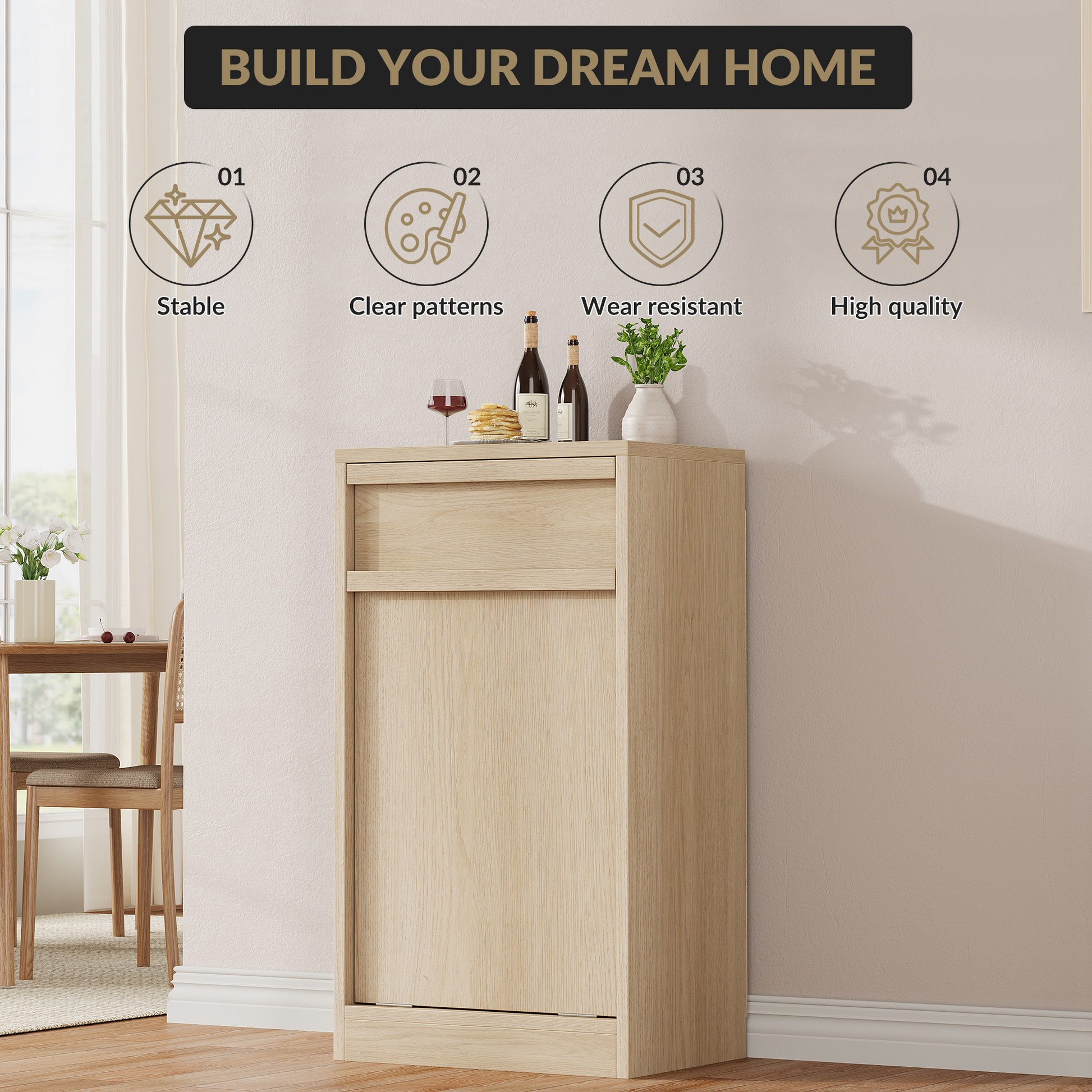 Pattumiera Garvee con funzione di inclinazione, a prova di animali domestici, salvaspazio, in legno, indipendente, robusta, per cucina e soggiorno, 10 galloni