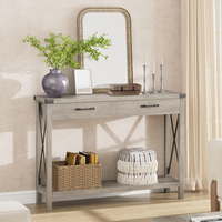 Consolle Garvee con 2 cassetti, stile rustico, ripiano portaoggetti, MDF e metallo, grigio, per corridoio e soggiorno