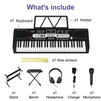 Tastiera pianoforte Garvee Kids a 61 tasti con borsa, microfono, cuffie per principianti, portatile per uso domestico, nero