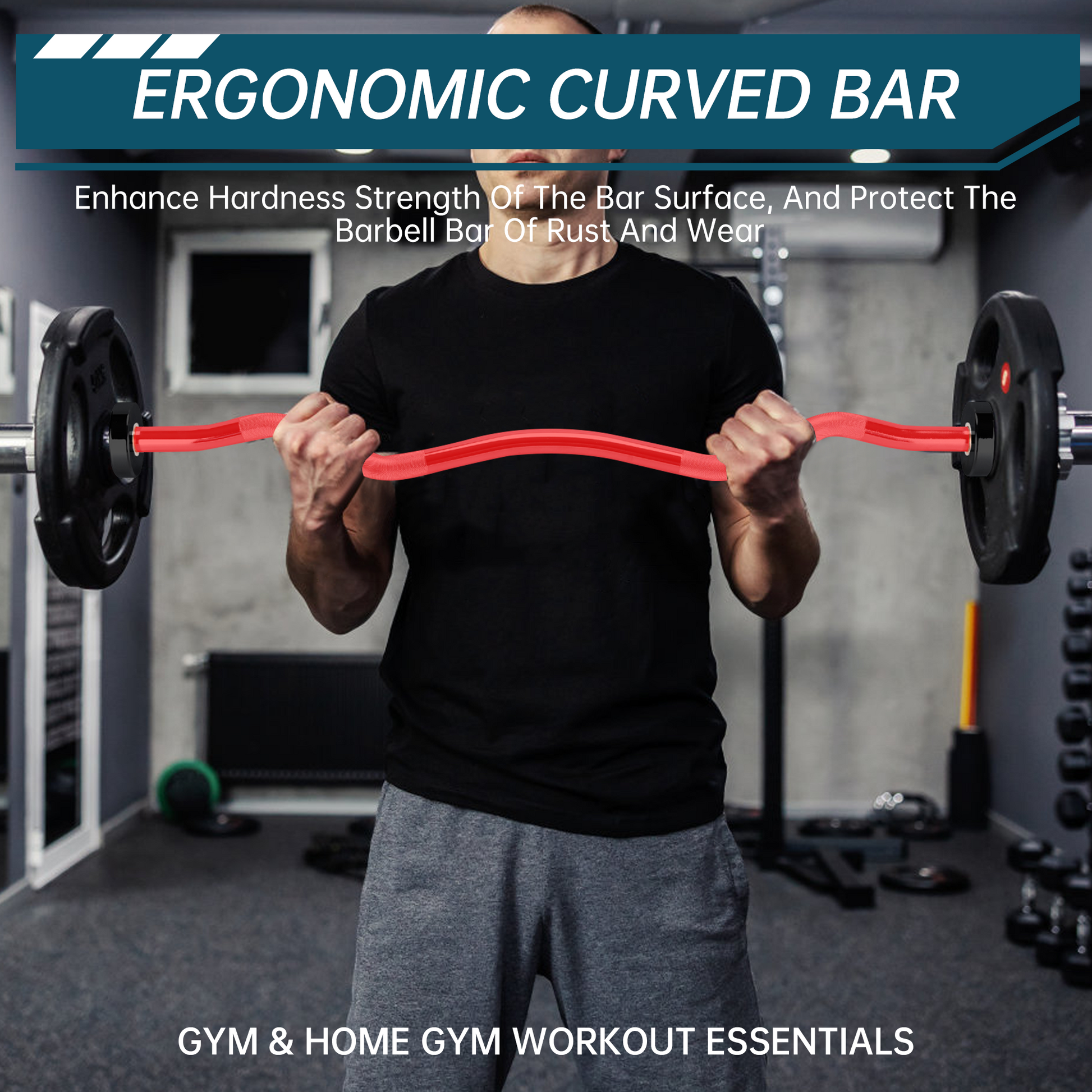 Bilanciere Garvee Olympic EZ Curl da 47" - Ergonomico, capacità 500 libbre, acciaio legato, manicotti in rame, pesi standard da 2", collari a molla, palestra