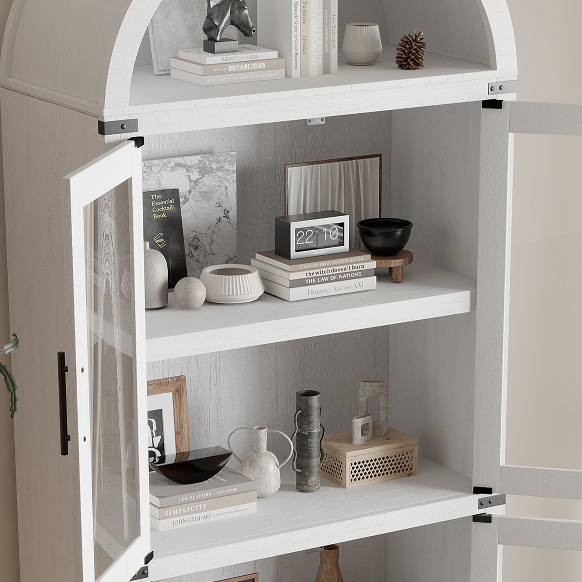 Mobiletto ad arco Garvey alto 71,6" per dispensa da cucina in legno stile fattoria, grande spazio di archiviazione, bianco
