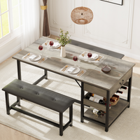 Set da pranzo Garvee per 4 persone con spazio di archiviazione e portabottiglie, panche imbottite, struttura in MDF e metallo, grigio, salvaspazio, stanze piccole