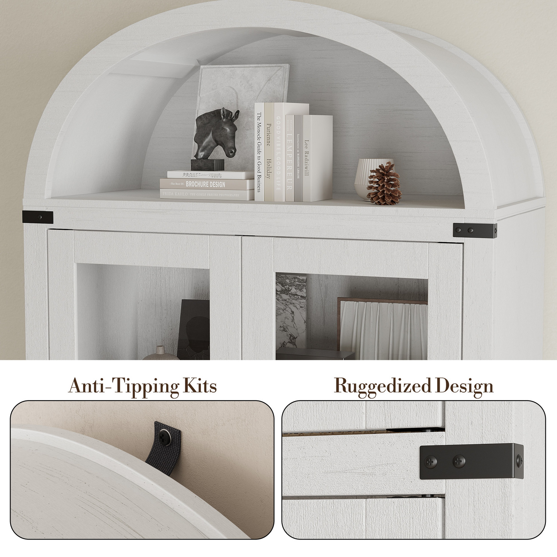 Mobiletto ad arco Garvey alto 71,6" per dispensa da cucina in legno stile fattoria, grande spazio di archiviazione, bianco