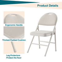 Garvee Set di 2 pieghevoli con rivestimento in tessuto di lino, struttura in metallo, ergonomiche, impilabili per ufficio e uso esterno, beige