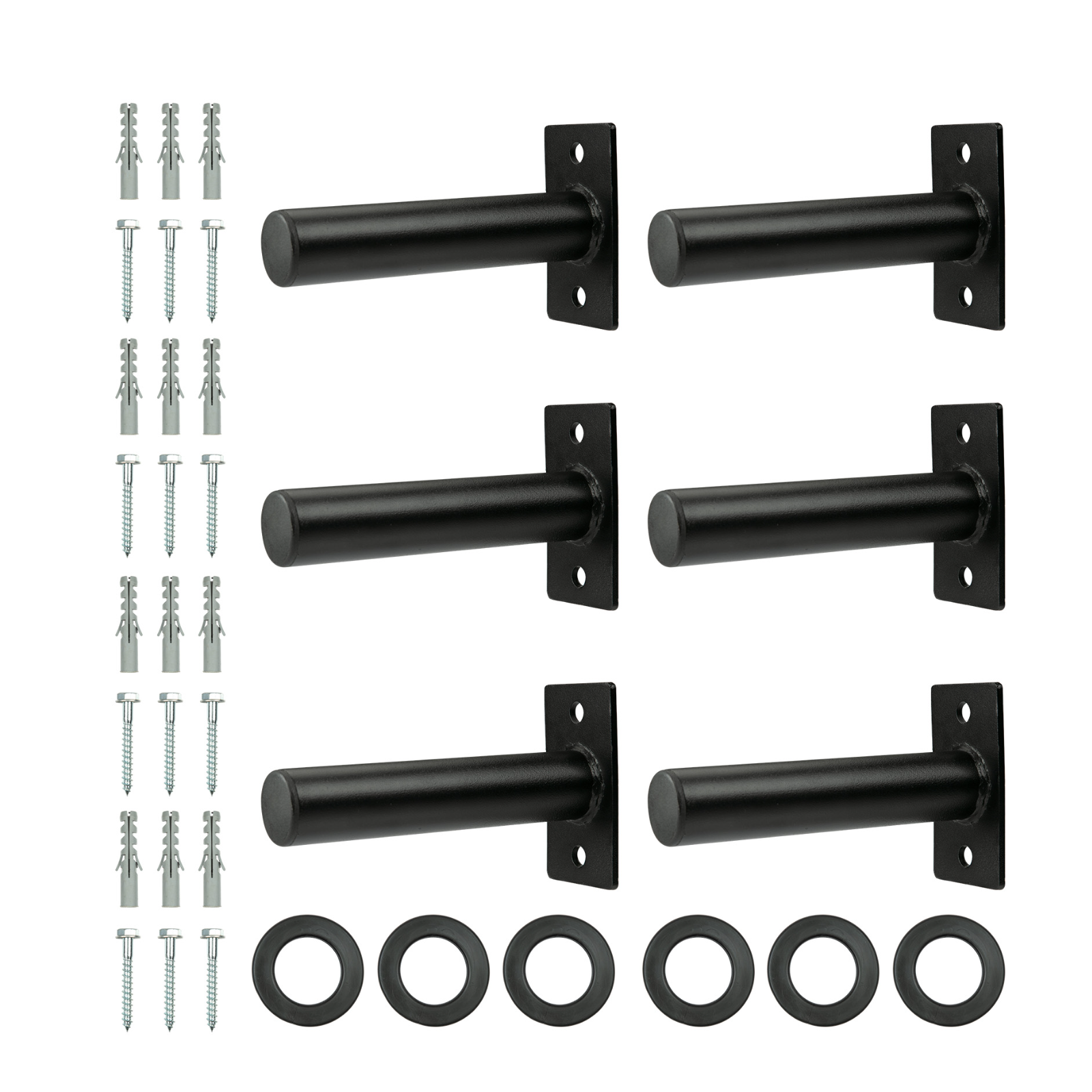 Garvee Set di 6 Porta Dischi Pesi da 2" Acciaio Nero - Montaggio Parete 300 libbre, Anelli Gomma - Perfetto per Festa del Papà, Palestra Casa