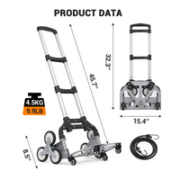 Carrello Saliscale Pieghevole Garvee 180 kg per Festa del Papà - Ruote Triangolari Alluminio, Maniglia Telescopica, 4 Ruote Universali