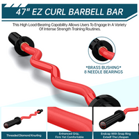 Bilanciere Garvee Olympic EZ Curl da 47" - Ergonomico, capacità 500 libbre, acciaio legato, manicotti in rame, pesi standard da 2", collari a molla, palestra