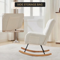 Sedia a dondolo per cameretta dei bambini Garvee con tessuto Teddy, ergonomica, stabile, struttura in ferro, gambe in legno, beige, per soggiorno e camera da letto