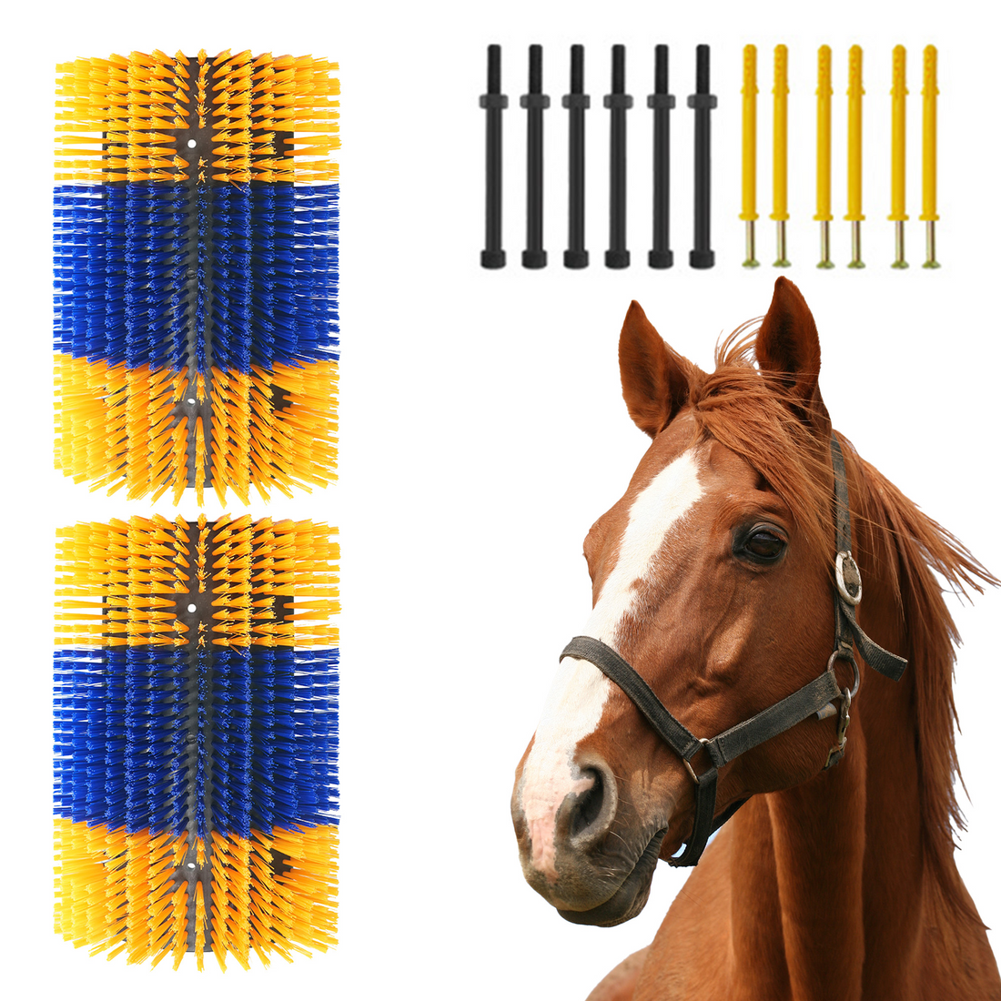 Spazzola per graffiare animali Garvee 2 pezzi per bovini, cavalli, capre - setole in nylon, montaggio flessibile, estensibile, fattoria e pascolo, versatile