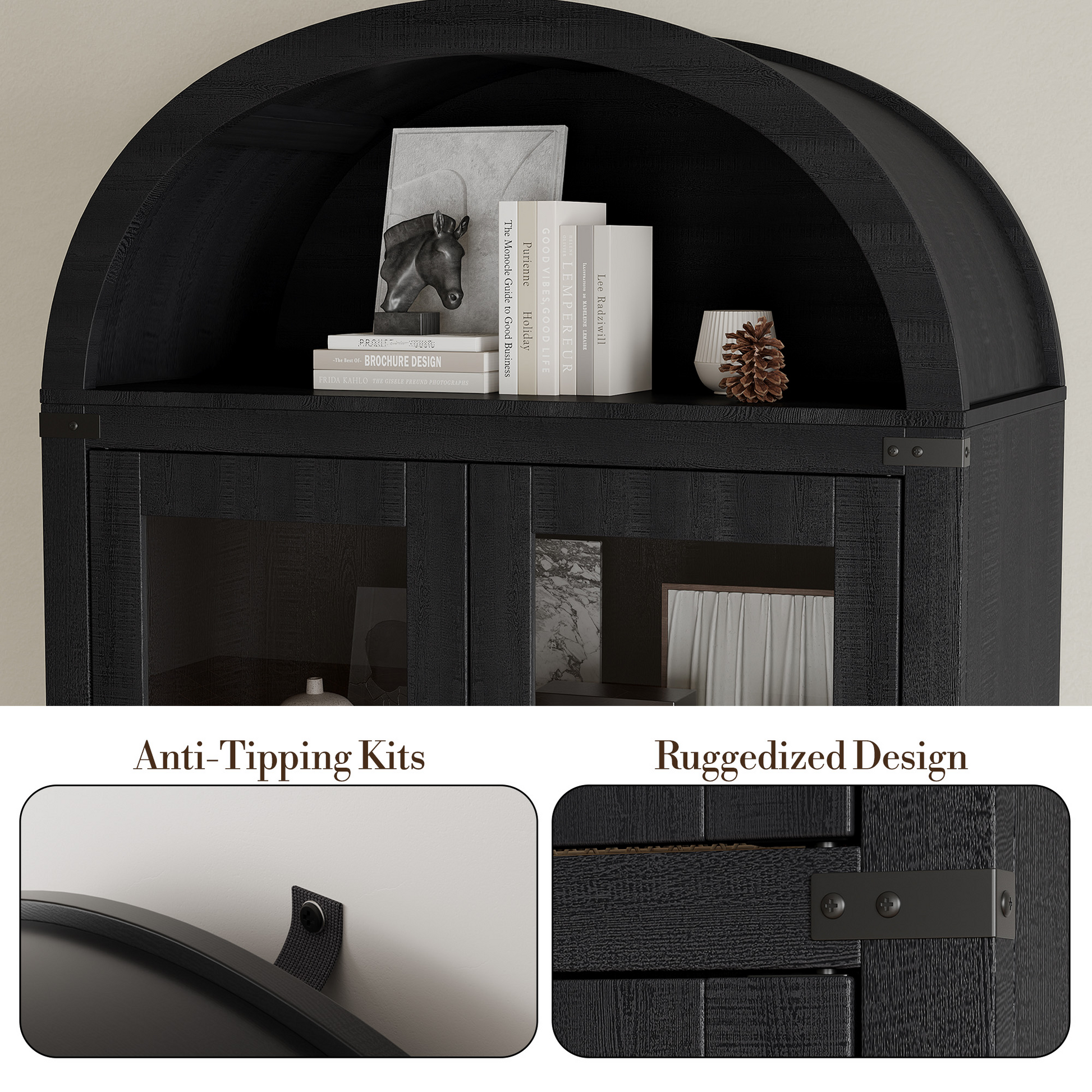 Mobiletto ad arco Garvee, stile fattoria, dispensa, 180 cm di altezza, in legno, antipolvere, maniglie in metallo, sala da pranzo, soggiorno