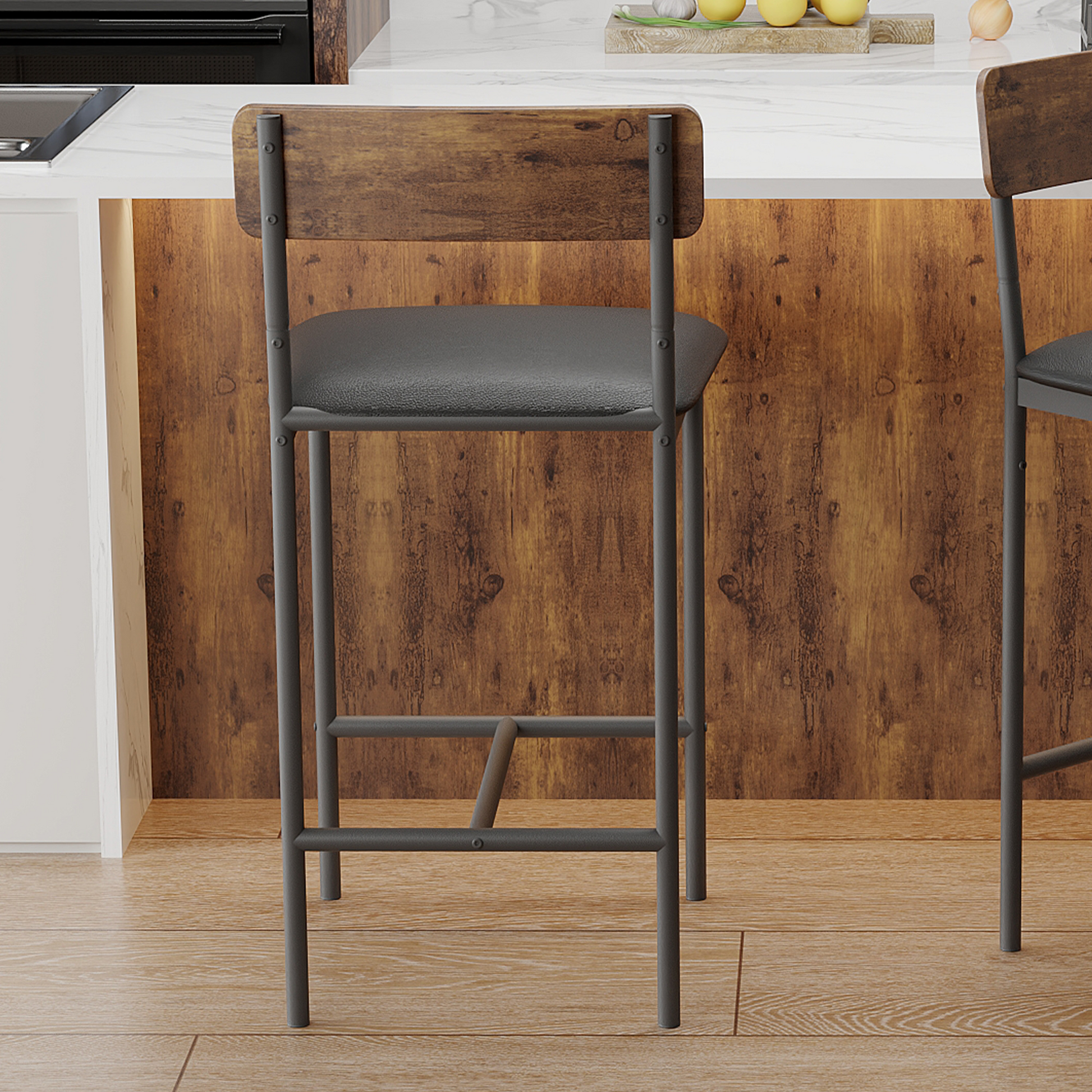 Set di 2 sgabelli in barra Garvee, imbottiti con spondine e poggiapiedi, per cucina e isolamento, 16.59"x15.39"x37.49", rustico