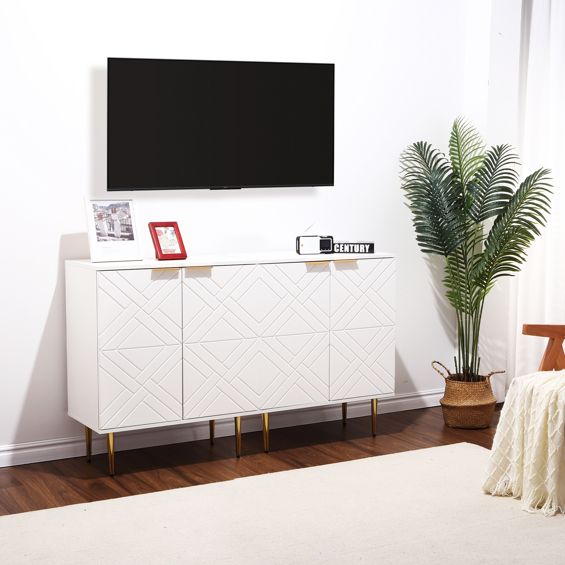 Mobile buffet Garvee con 2 ante, credenza moderna da cucina, robusto legno MDF, bianco, per sala da pranzo e corridoio, 29 pollici
