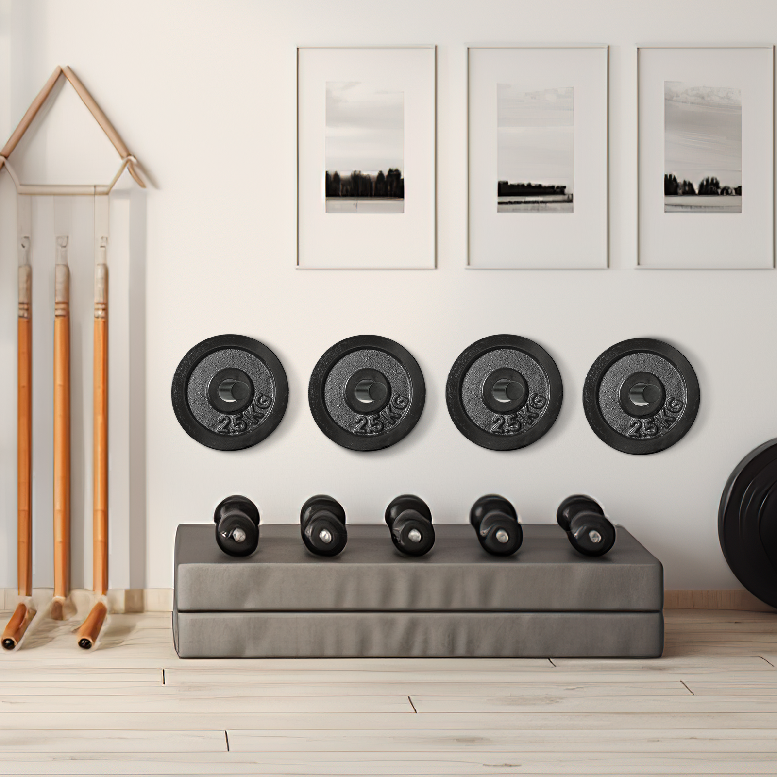 Garvee Set di 6 Porta Dischi Pesi da 2" Acciaio Nero - Montaggio Parete 300 libbre, Anelli Gomma - Perfetto per Festa del Papà, Palestra Casa