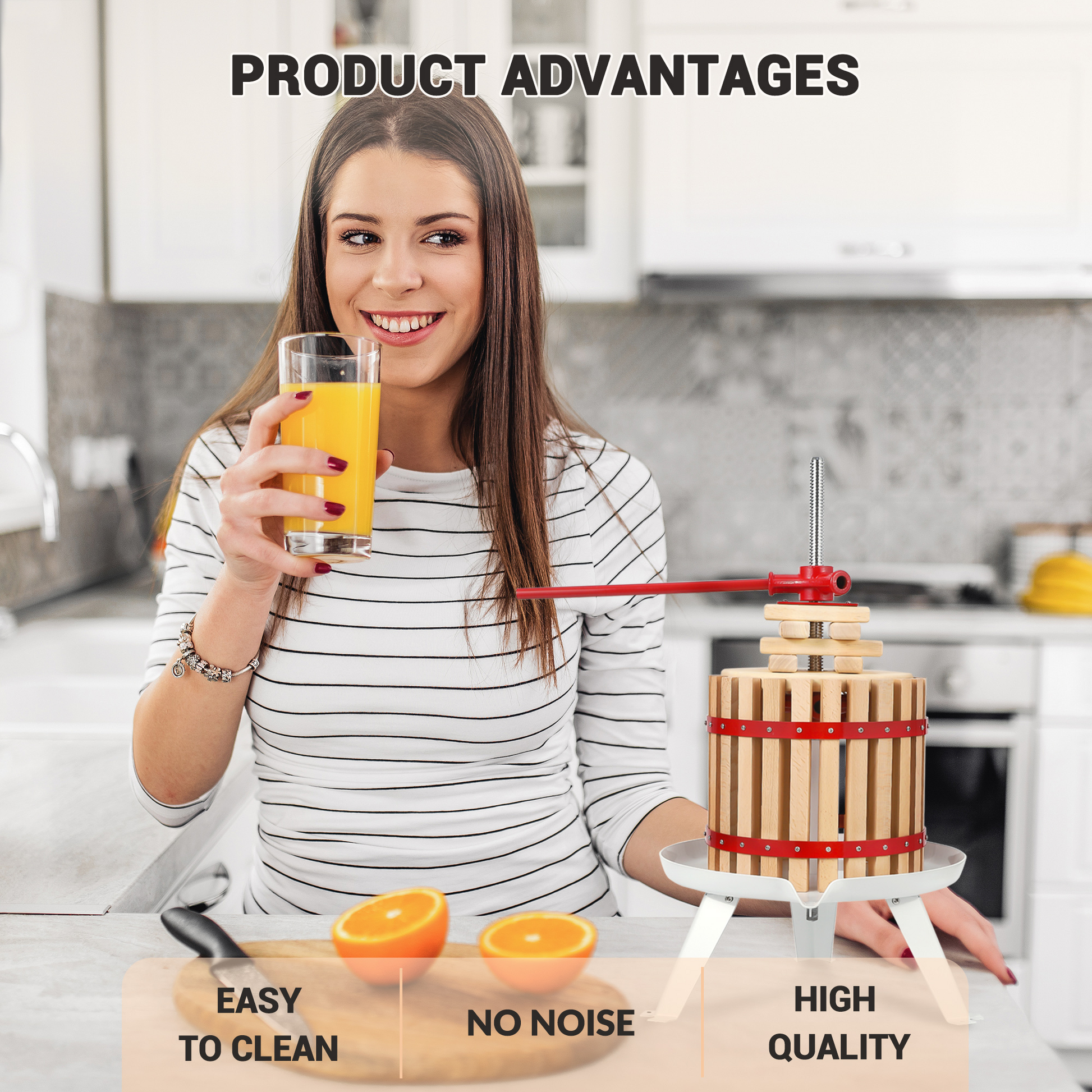 Garvee 3,2 Gal/12L Pressa per vino da frutta, cesto in legno con robusta struttura triangolare, per mele, uva, miele, pressa manuale con sacchetti filtro