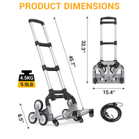 Carrello Saliscale Pieghevole Garvee 180 kg per Festa del Papà - Ruote Triangolari Alluminio, Maniglia Telescopica, 4 Ruote Universali