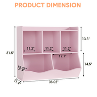 Libreria portagiochi per bambini Garvee con 3 ripiani e 2 contenitori ribaltabili, in legno, dispositivo antiribaltamento per camera da letto e sala giochi, 36x11x31 cm, marrone retrò