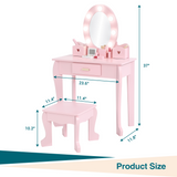 Set Trucco Garvee per Bambina con Specchio Luminoso e Sgabello in MDF Sicuro per Cameretta o Sala Giochi 94x61x30,5 cm Bianco