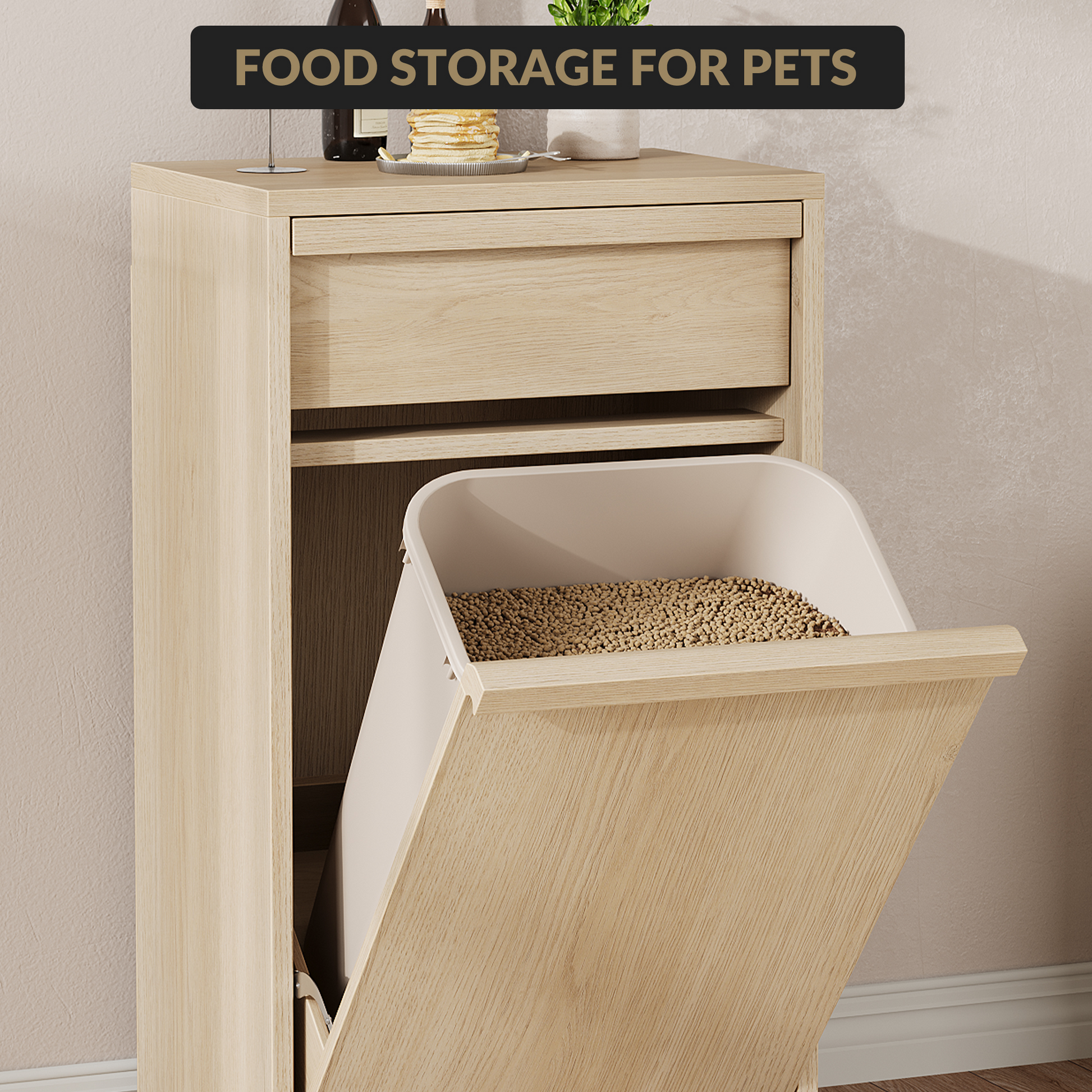 Pattumiera Garvee con funzione di inclinazione, a prova di animali domestici, salvaspazio, in legno, indipendente, robusta, per cucina e soggiorno, 10 galloni
